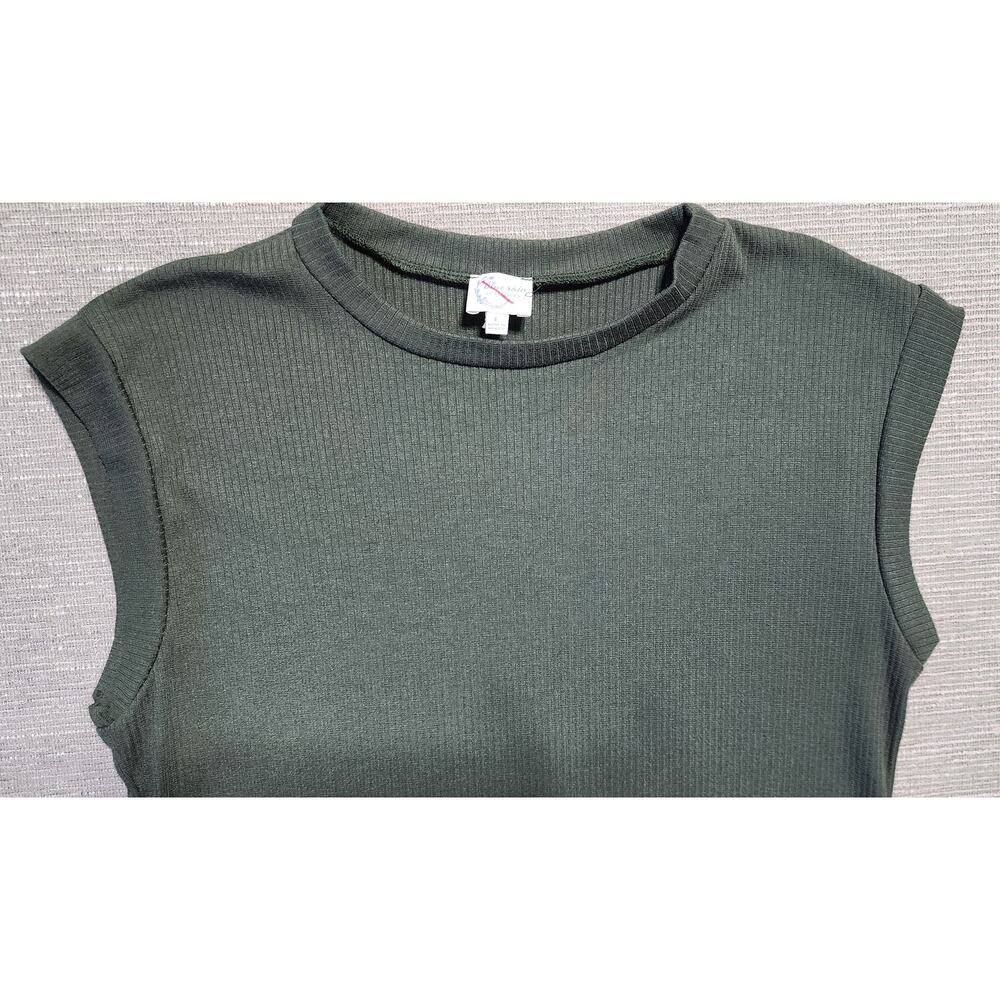 Blue Rain Francesca’s Ribbed Midi Dress Sleeveless Stretch Green Size L - Picture 2 of 16